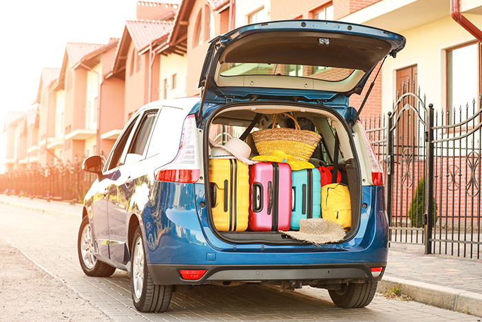 SUV organized luggage for road trip